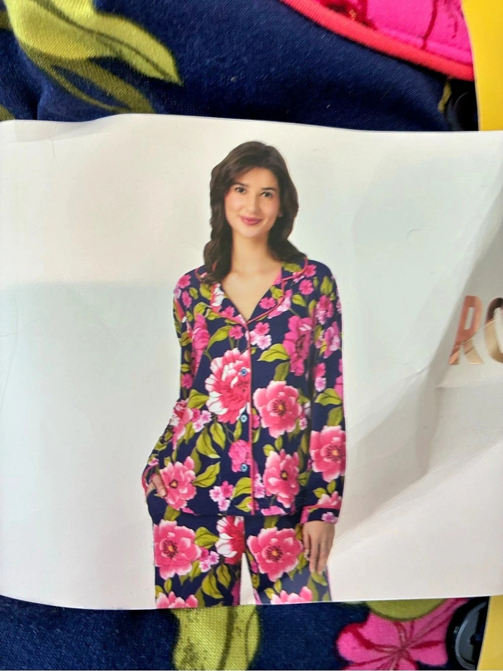 Room Service Notch Collar Pajama Floral Pajama Set in Blue & Pink Size Small NWT